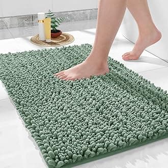 Yimobra Rectangular Bathroom Rug Mat 24 x 17, Extra Soft Non Slip Absorbent Water Bath Rug, Quick Dry Machine Washable Chenille Shaggy Shower Mat, Bath Mat For Bathroom Floor, Green