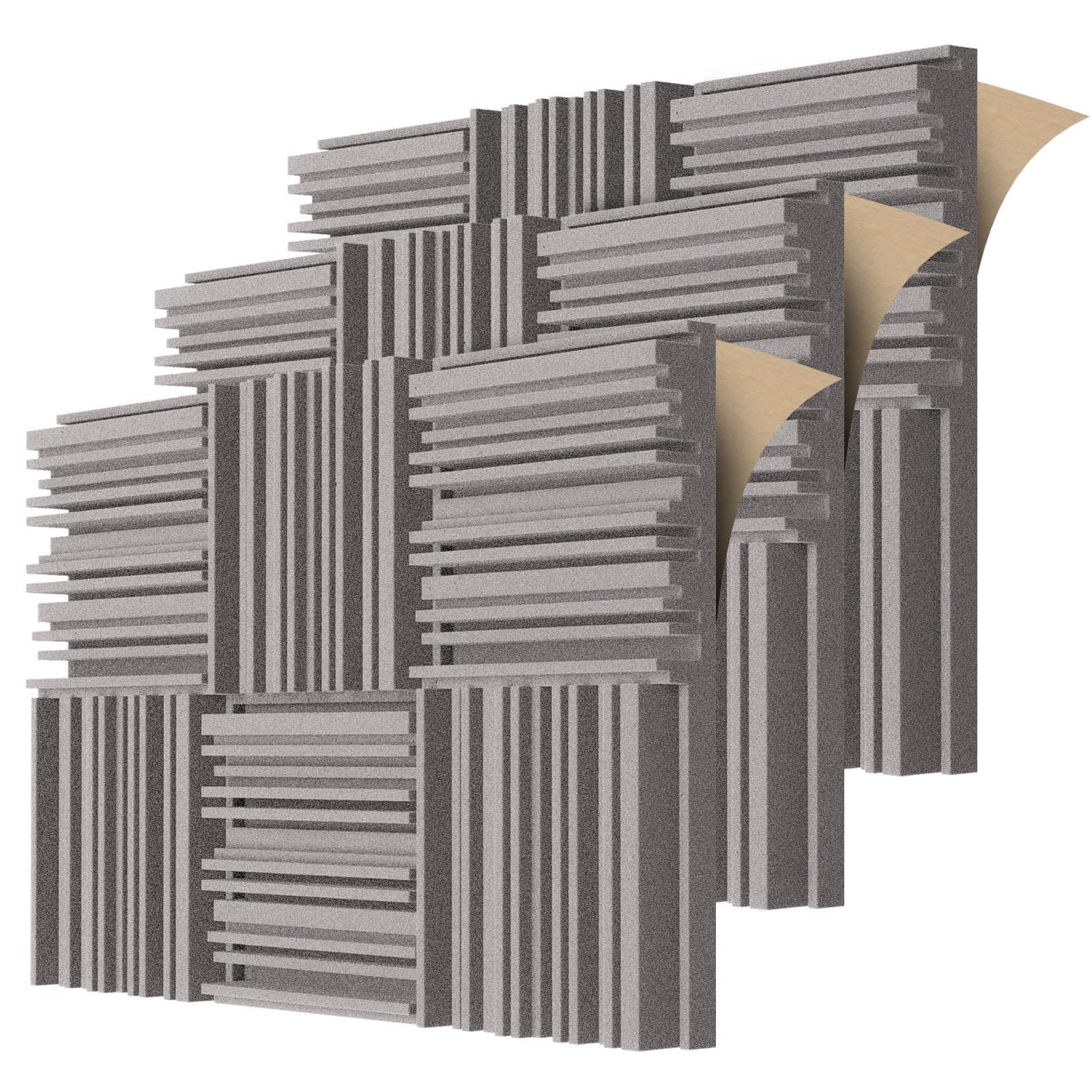 TroyStudio Self-adhesive Acoustic Panels, 12 X 12 X 2 Inches, 18 Pcs Broadband Sound Absorbers, Dense Soundproof Padding Tiles, Recording Studio Foam Absorber, Groove Decorative Wall Panels
