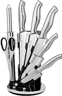 – nuovva Kitchen Knife Set with Rotating Stand - Sharp Stainless Steel Knives Set - 360 Degree Rotating Block