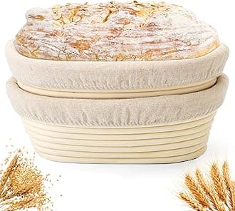 Bread Proofing Baskets Set of 2 10 inch Oval Shaped Dough Proofing Bowls W/Liners Perfect for Professional & Home Sourdough Bread Baking (10Inch, Oval Shaped)