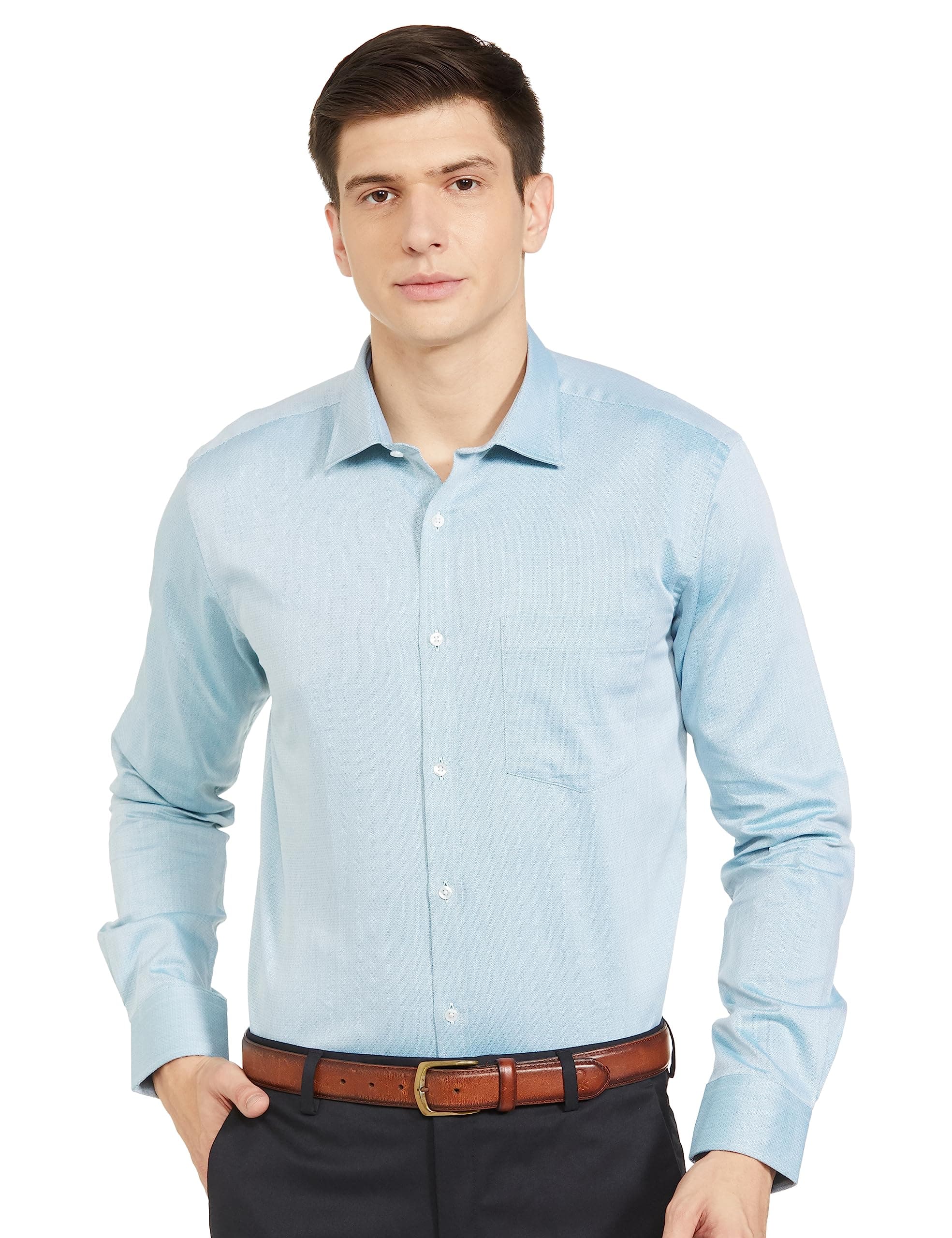 Park Avenue Men's Pure Cotton Structure Pattern Slim Fit Semi Cutaway Collar Full Sleeve Formal Shirt