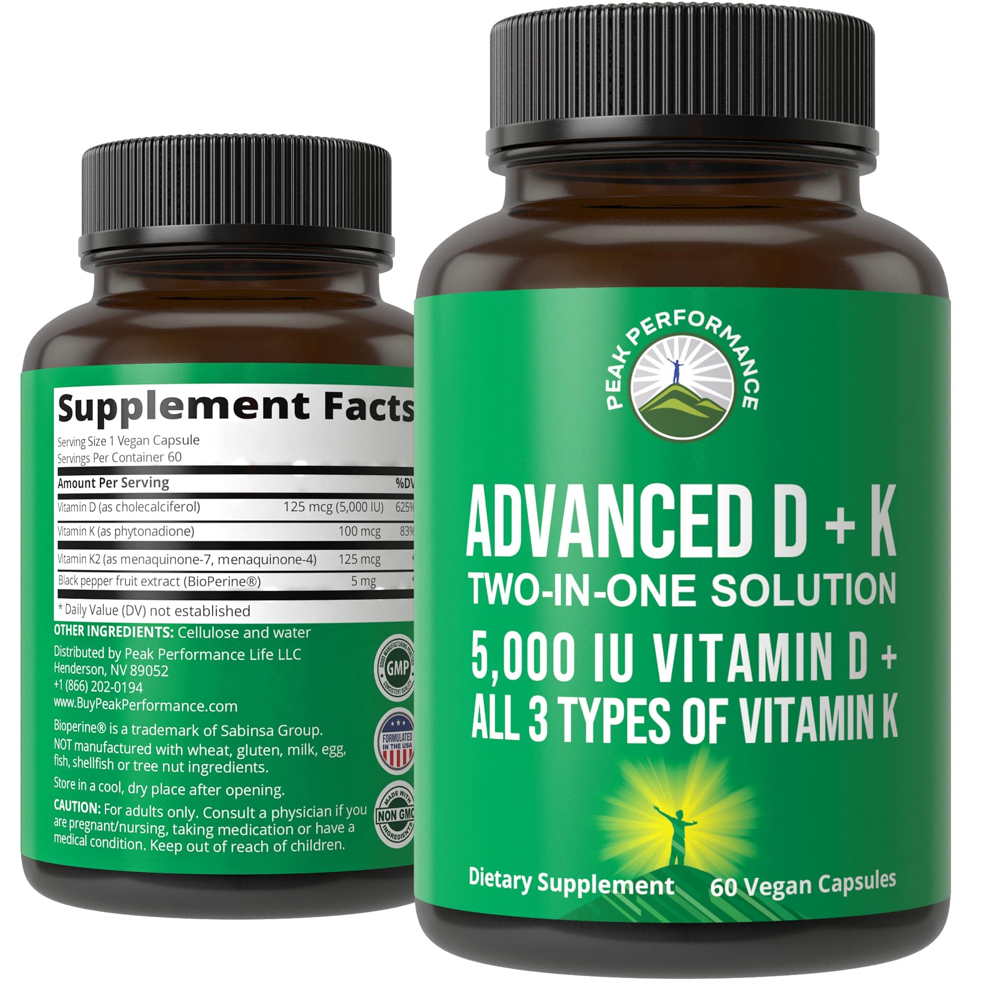 Advanced Vitamin D 5000 IU with All 3 Types of Vitamin K Vitamin D3 and Vitamin K2, K1, MK-7 (MK7), MK4 Supplement - 60 Small and Easy to Swallow Vegetable Pills
