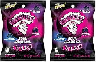 WARHEADS Galactic Mix Cubes - Sour Sweet & Fruity Chewy Candy - Black Hole Cherry, Rocket Raspberry & Cosmic Punch Flavors - 4.5 oz. Bags - 2 Pack