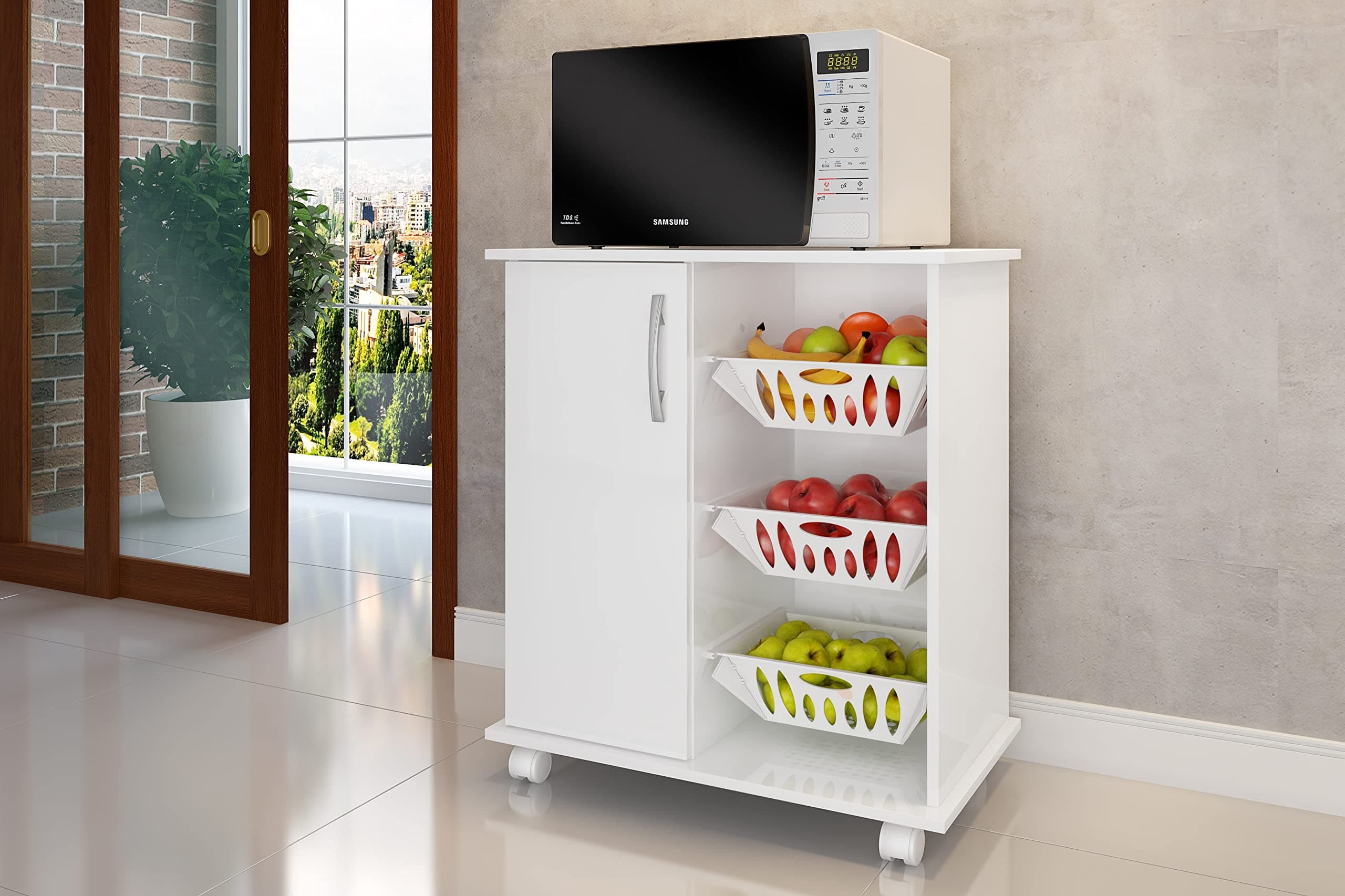 Ledian Single Door Fruit Cabinet | Sturdy Home Kitchen Organiser | Modern Design Furniture For Dining Room, Living Room, Kitchen L 68 X W 40 X H 74 Cm White
