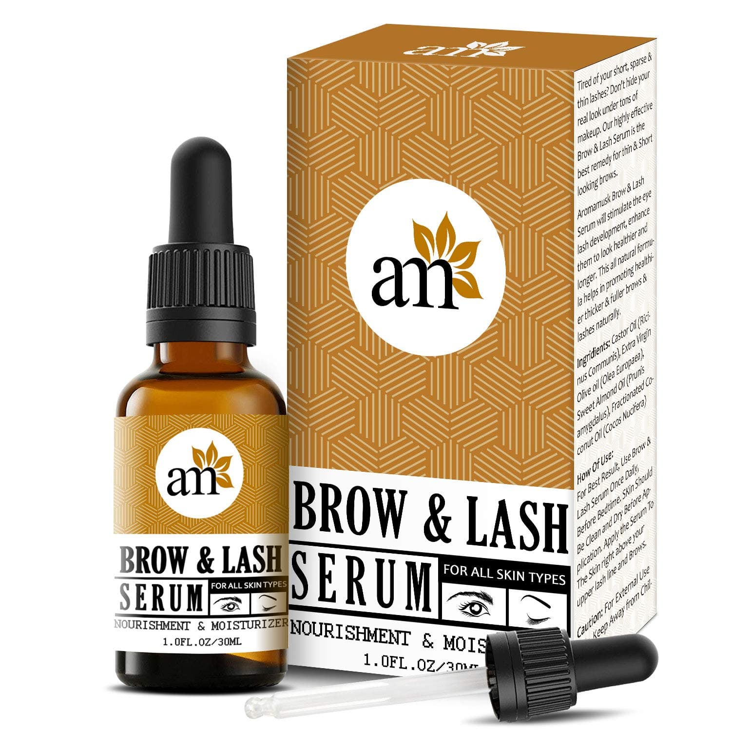 AromaMusk Brow & Lash Growth Serum For Thicker, Longer Eyebrows and Eyelashes, 30ml (With Castor Oil & 100% Natural Ingredients)