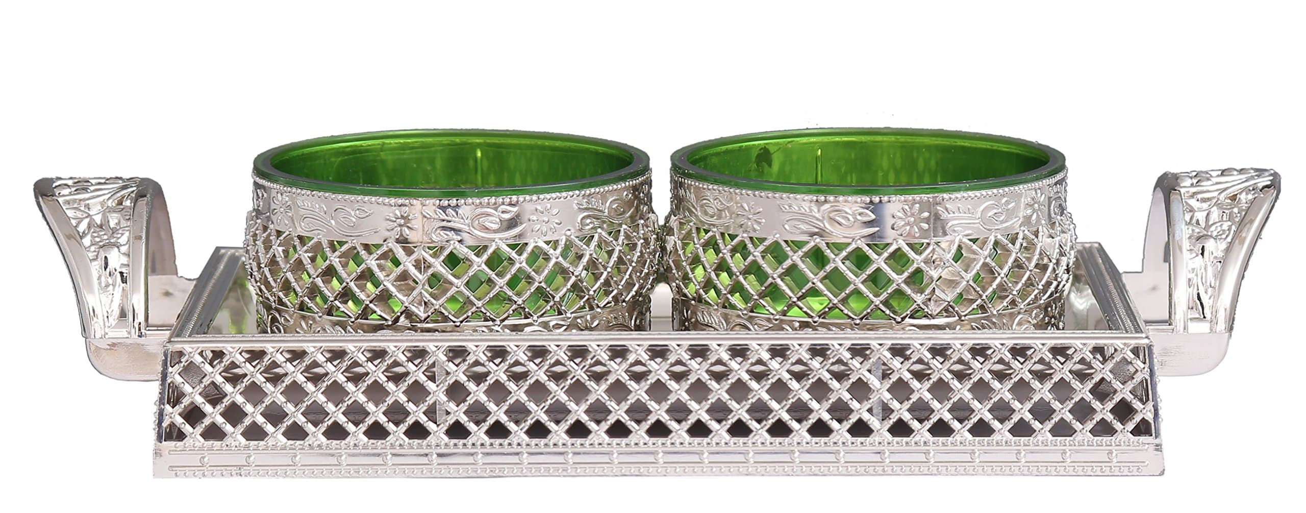 Selvel Air Lock 10x6 inch Unique Decorative Serving Tray & 2 Bowls with Lid, Nut Serving Tray with lid- Unique Thanksgiving/Christmas gift item 2017, New Home/ Housewarming, Indian Wedding [Green]