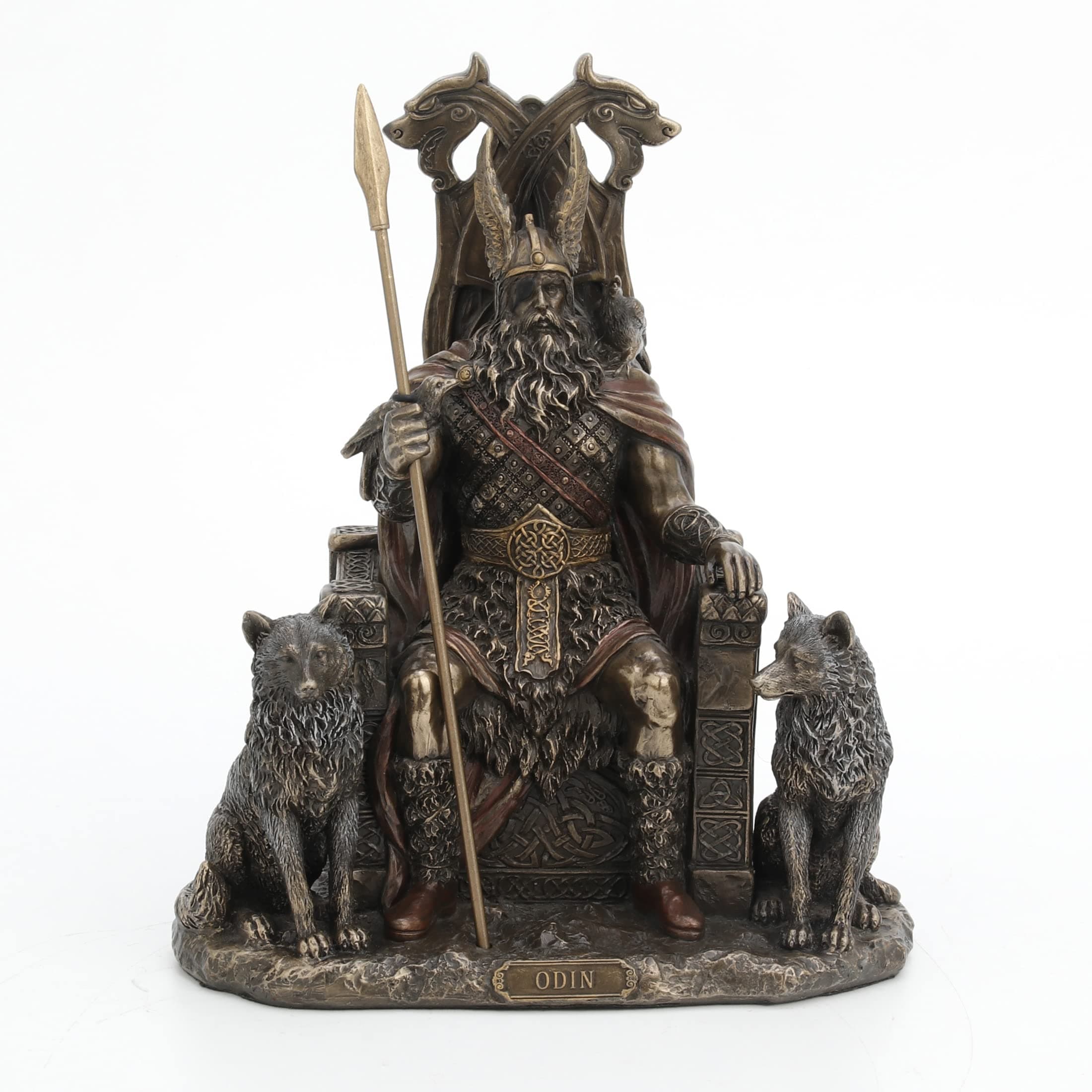 Veronese Design Norse God Odin on Throne with Wolves Bronze Finished Statue