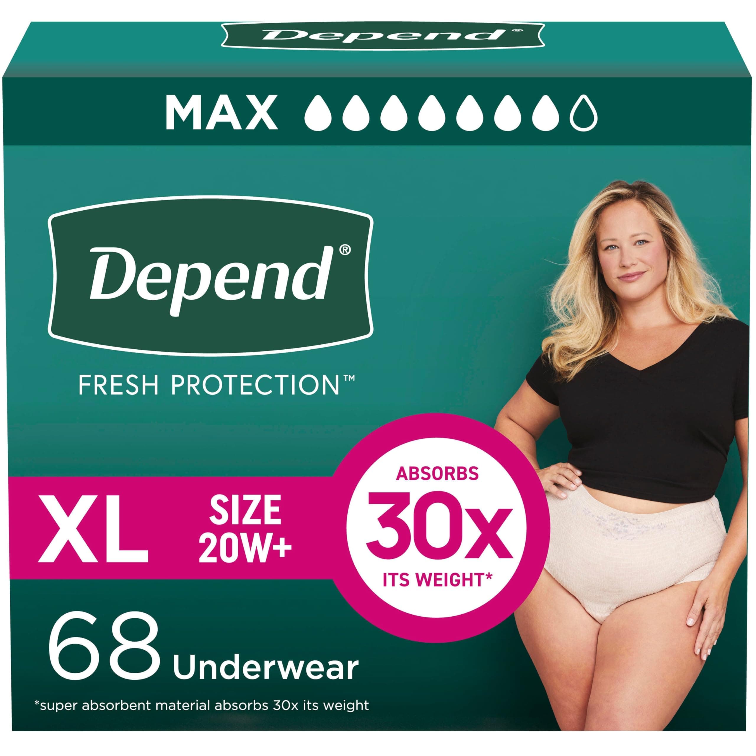 Depend FIT-Flex Incontinence Underwear for Women, Maximum Absorbency, X-Large, Blush, 68 Count
