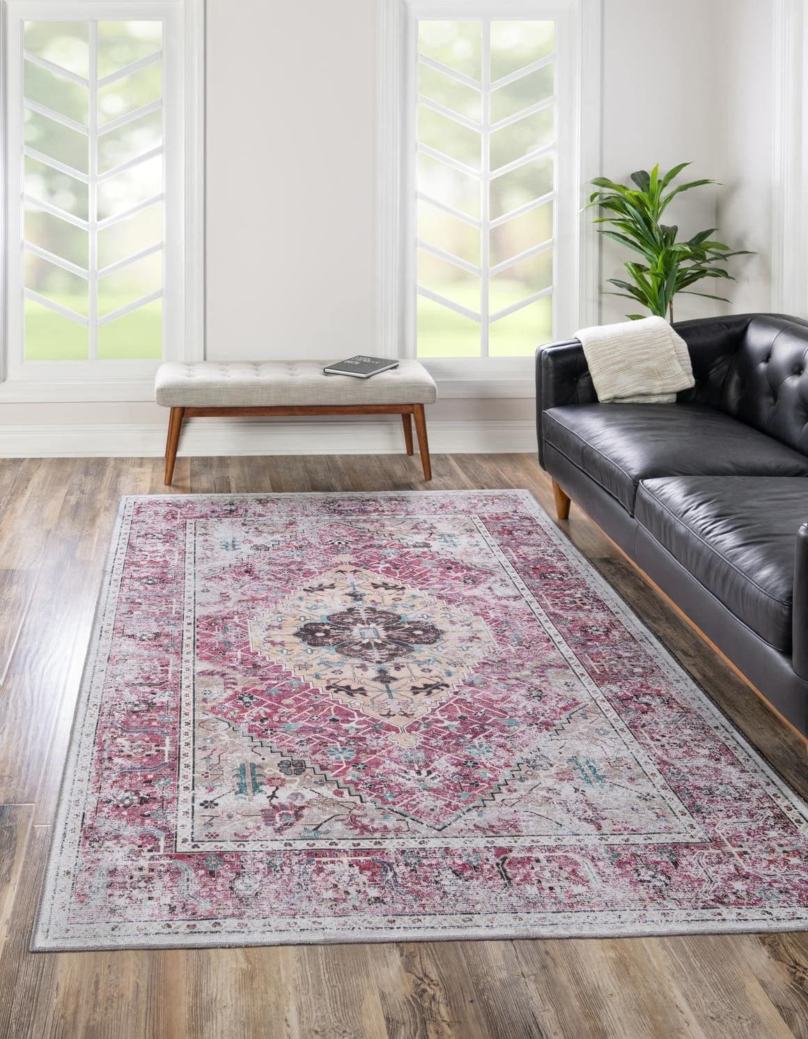 Unique LoomYara Collection Area Rug - Yash (2' x 3' 1" Rectangle, Light Coral Pink/Blue)