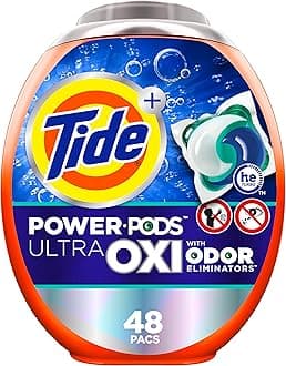 Ultra OXI Power PODS with Odor Eliminators Laundry Detergent Pacs, 48 Count, For Visible and Invisible Dirt