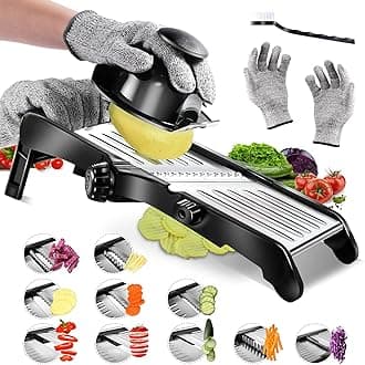 Masthome Mandoline Vegetable Cutter, Adjustable Mandolin Food Slicer for Cut Vegetables, Professional Vegetable Julienne Slicer for Potato, Cucumber, Onion, Send Safety Gloves & Cleaning Brush