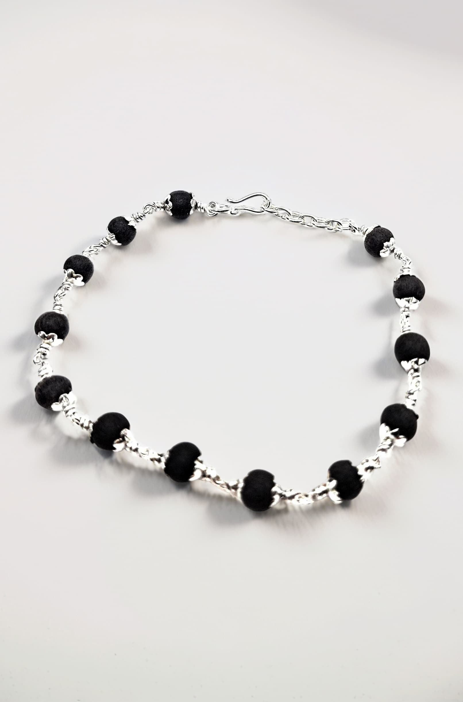 Karungali Malai Original Silver Bracelet With Capping 6Mm Beads For Mens & Womens 7 Inch + 1Inch Extension
