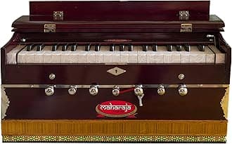 Harmonium #1, Maharaja Musicals, Handmade Harmonium, 3 1/4 Octave (Saptak), 7 Stop, Standing, Coupler, Multi Bellow, Padded Bag, Tuned A440, Dark Mahogany Color, PDI-DB