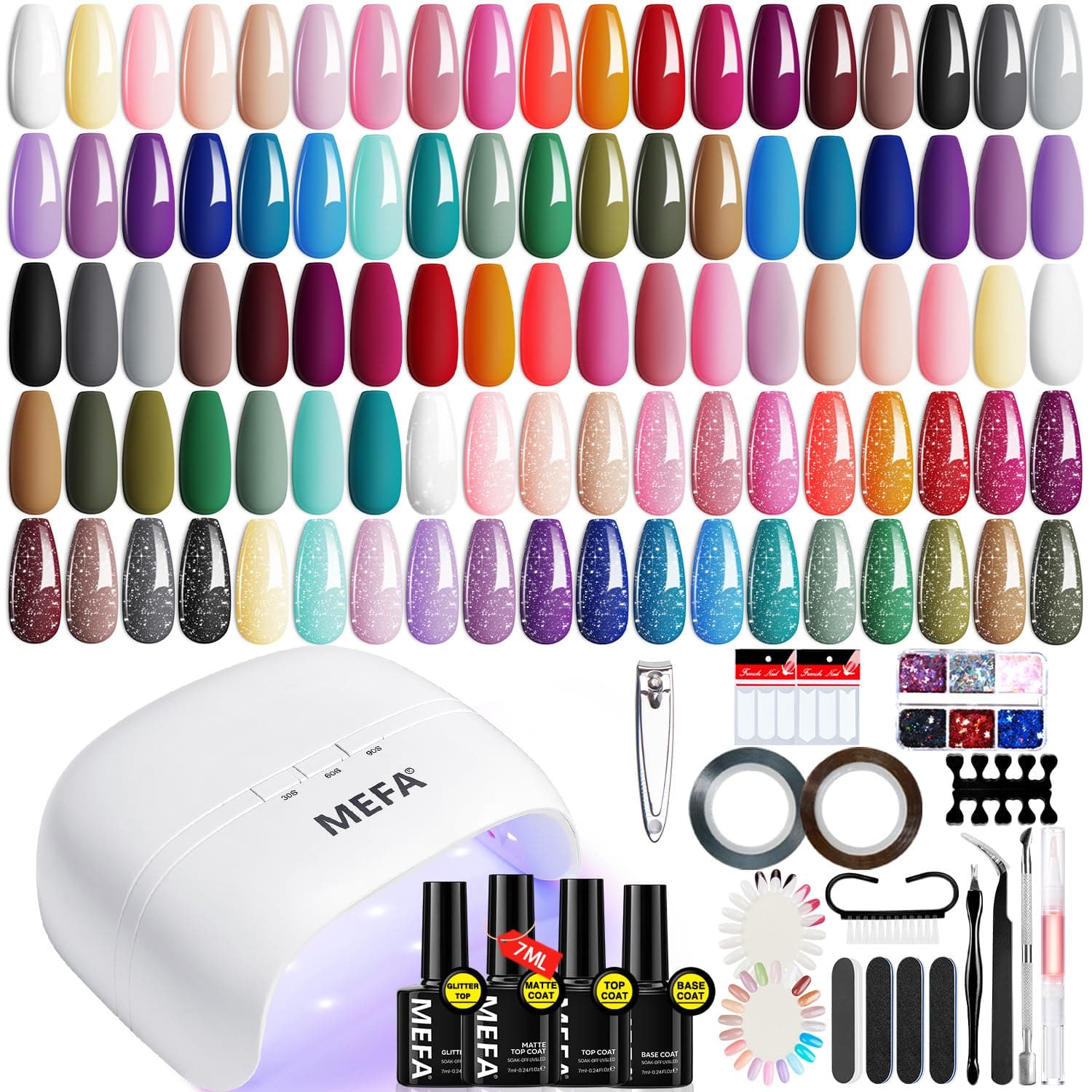 60 Pcs Gel Nail Polish Kit with U V Light, 32 Colors Classic Popular Nail Kit Soak Off Nail Polish Gel Set with Matte/Glossy Base Top Coat Easter Decorations Manicure Tools Gifts for Women