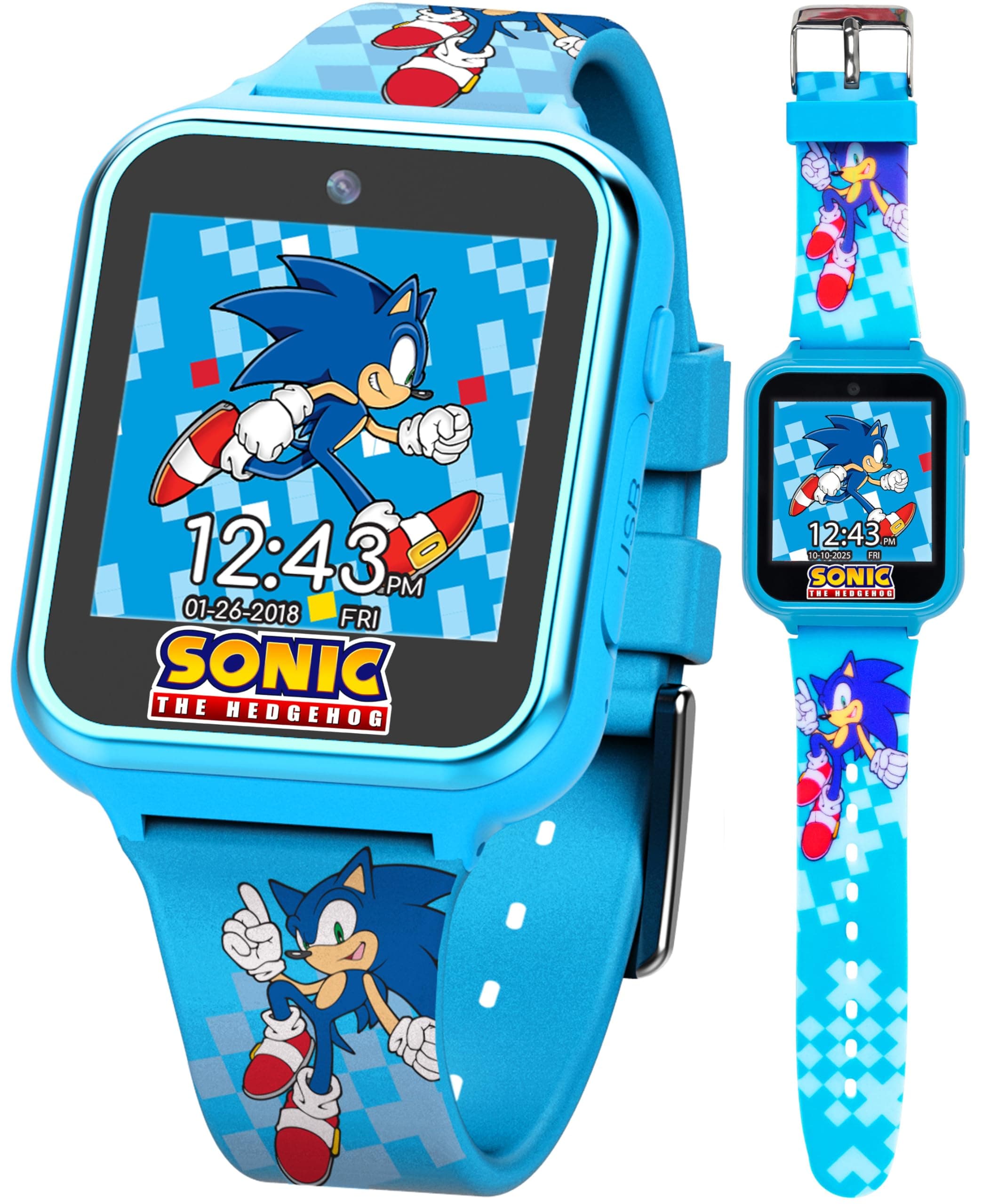SEGA Sonic the Hedgehog Educational Learning Touchscreen Smart Watch Toy for Boys, Girls, Toddlers - Selfie Cam, Learning Games, Alarm, Calculator, Pedometer (Model: SNC4055AZ)
