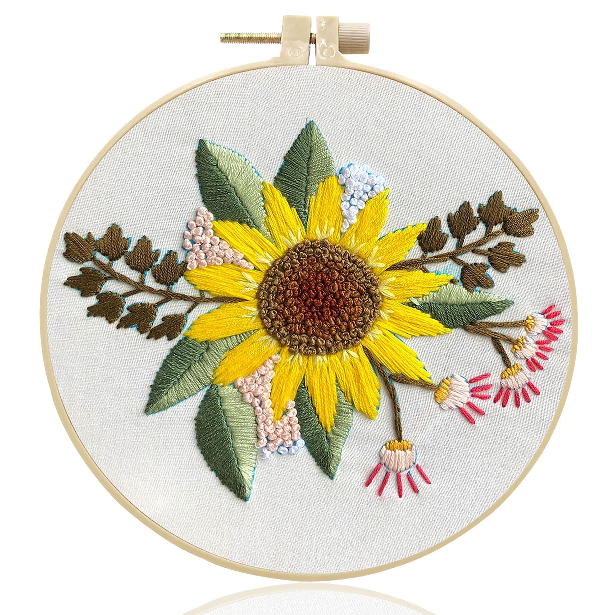 Maydear Embroidery Kit Punch Needle Kit,Embroidery Kit for Beginners Cross Stitch Kits, Embroidery Starter Kit Adults Including Embroidery Hoop, Color Threads and Embroidery Scissors - Sunflower