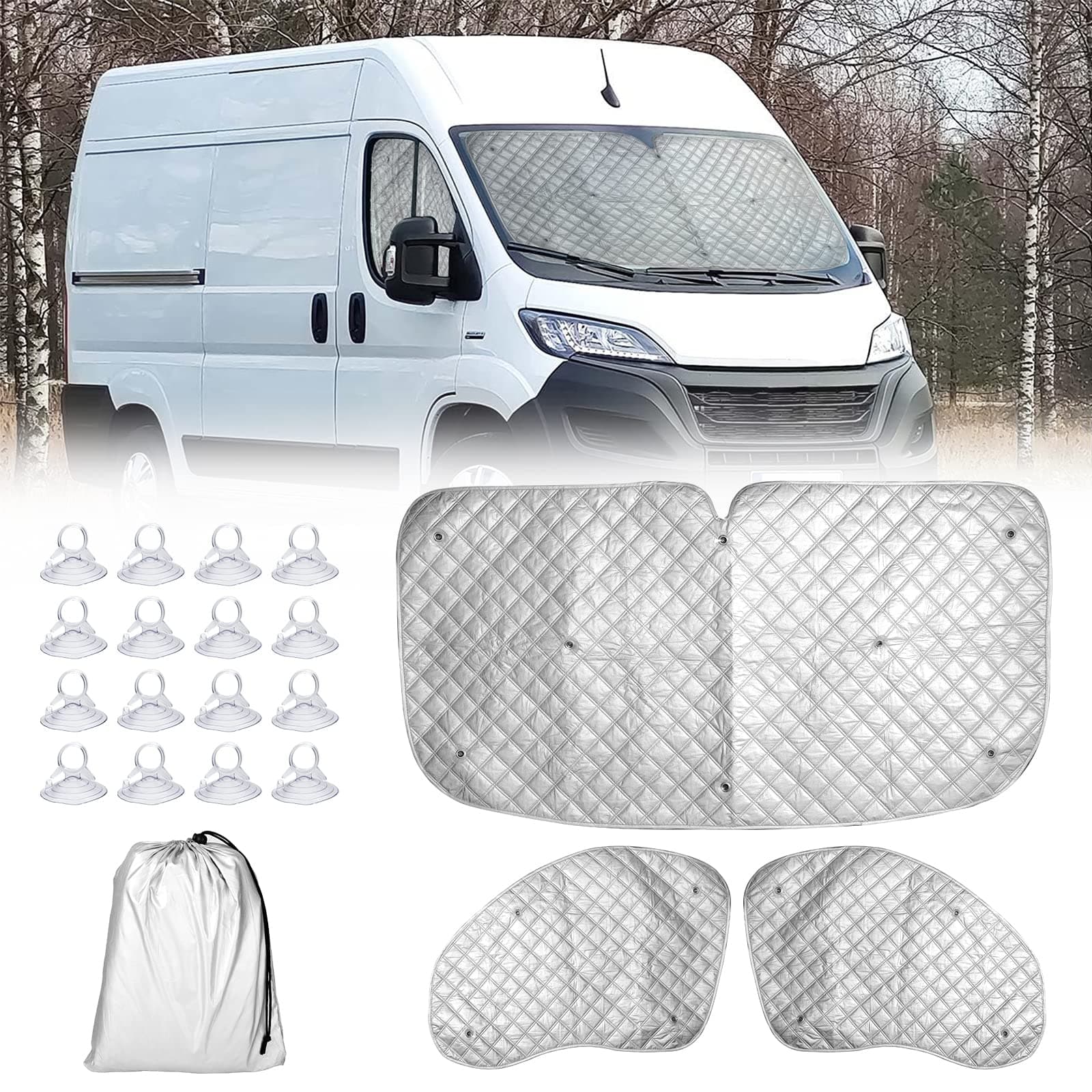CICMOD Windscreen Cover Window Sunshade Motorhome Screen Cover Campervan Internal Thermal Blinds for Peugeot Boxer Fiat Ducato - Silver