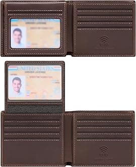 Genuine Leather Wallet for Men with Gift Box - Handmade Bifold Stylish - Mens Wallets Rfid Blocking with 2 ID Windows, Craze Horse Brown, 4.5“x3.5”, Minimalist