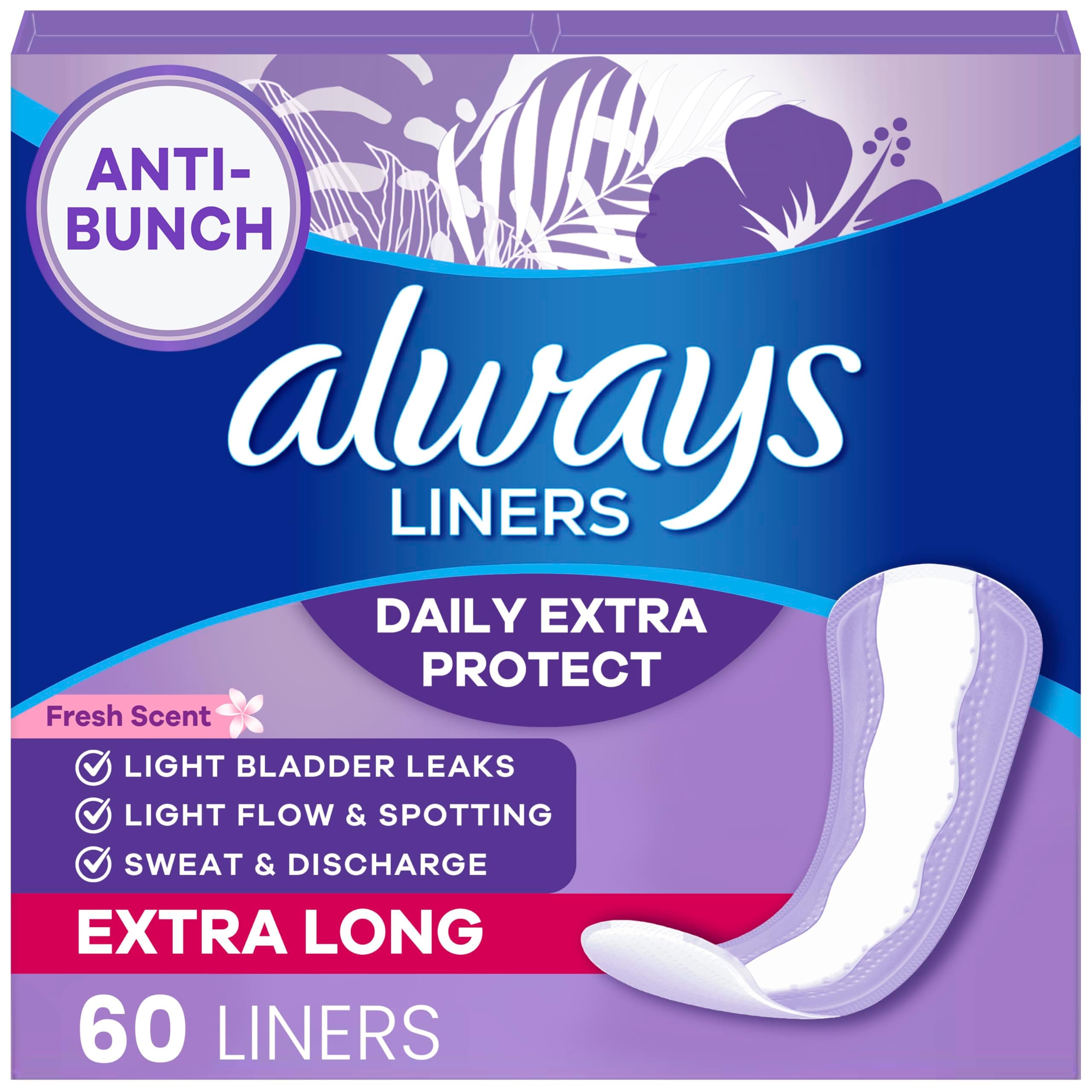 Panty Liners for Women Xtra Protection 3-in-1 Daily Liners for Women, Extra Long, Scented, 60 Count