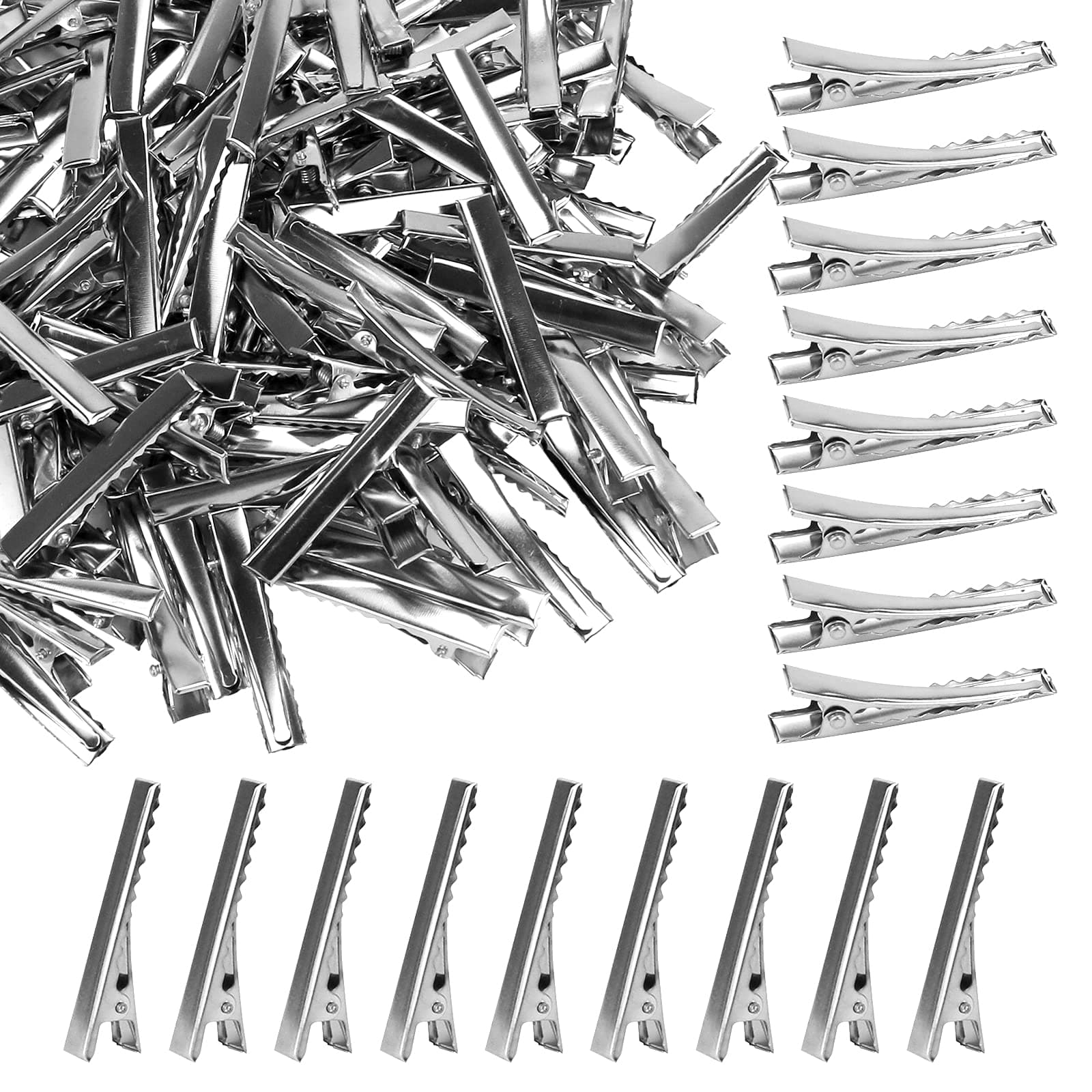 TKOnline 120pcs 1-3/4 Inch(45 mm) Silver Alligator Hair Clip Flat Top with Teeth Single Prong Metal Clips Hairbow Accessory for Arts Crafts Projects, Hair Care Hair Clips,Alligator hair Clips,clips