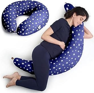 Niimo XXL Pregnancy Pillow & Nursing Pillow - 2-in-1 Design with a 100% Cotton Cover, Machine-Washable, Blue with White Stars (200 x 70 cm)