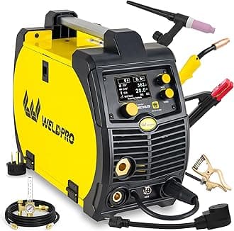 Weldpro 200A MIG Welder, 110V/220V Flux Core MIG Welder/MMA/TIG/Stick 5 in 1 Welding Machine with Spot Timer, IGBT Inverter Portable Gasless Welder Equipment, Aluminum Spool Gun Compatible