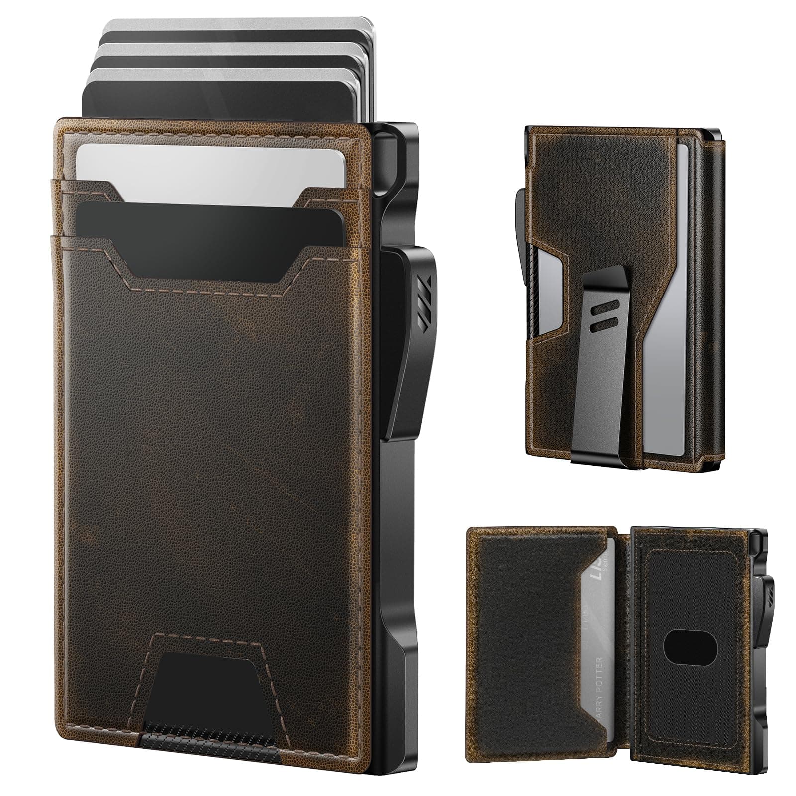 Wallet for Men: Rfid-blocking with Money Clip Slim Leather Bifold ID Window Smart Pop Up Card Case Front Pocket Wallet with Gift Box (Burnished Black)