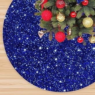 Blue Christmas Tree Skirt 21 Inches Sequin Xmas Tree Skirts Embroidered Velvet Tree Base Cover Shiny Glitter Tree Skirt Mat Royal Blue for Christmas Tree Decorations All Season Holiday Party