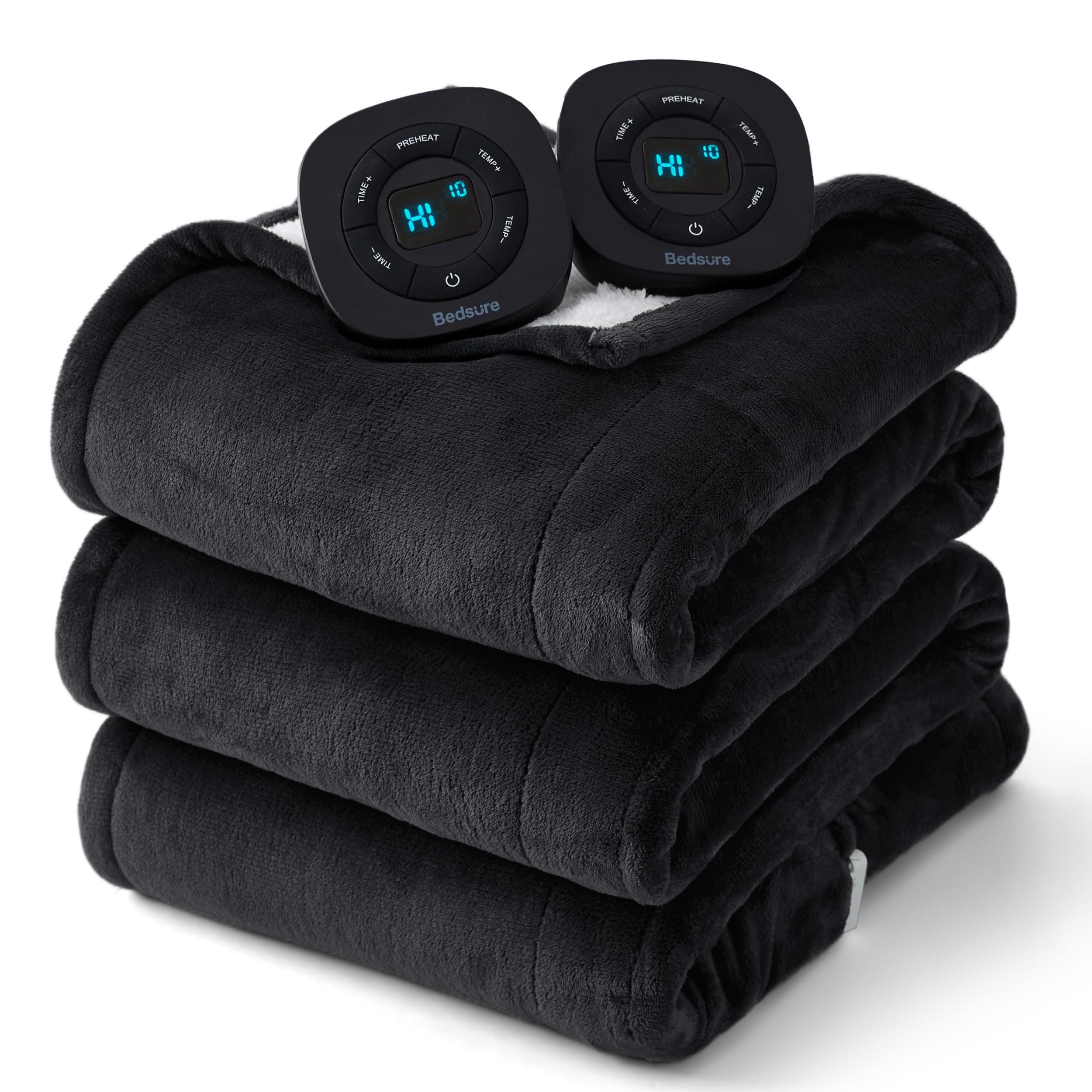 Electric Blanket Queen Size - Dual Control Heated Blanket Queen, Fast Heating with 10 Time Settings & 10 Heat Settings, Warm Gift for Grandma (84x90 inches, Black)