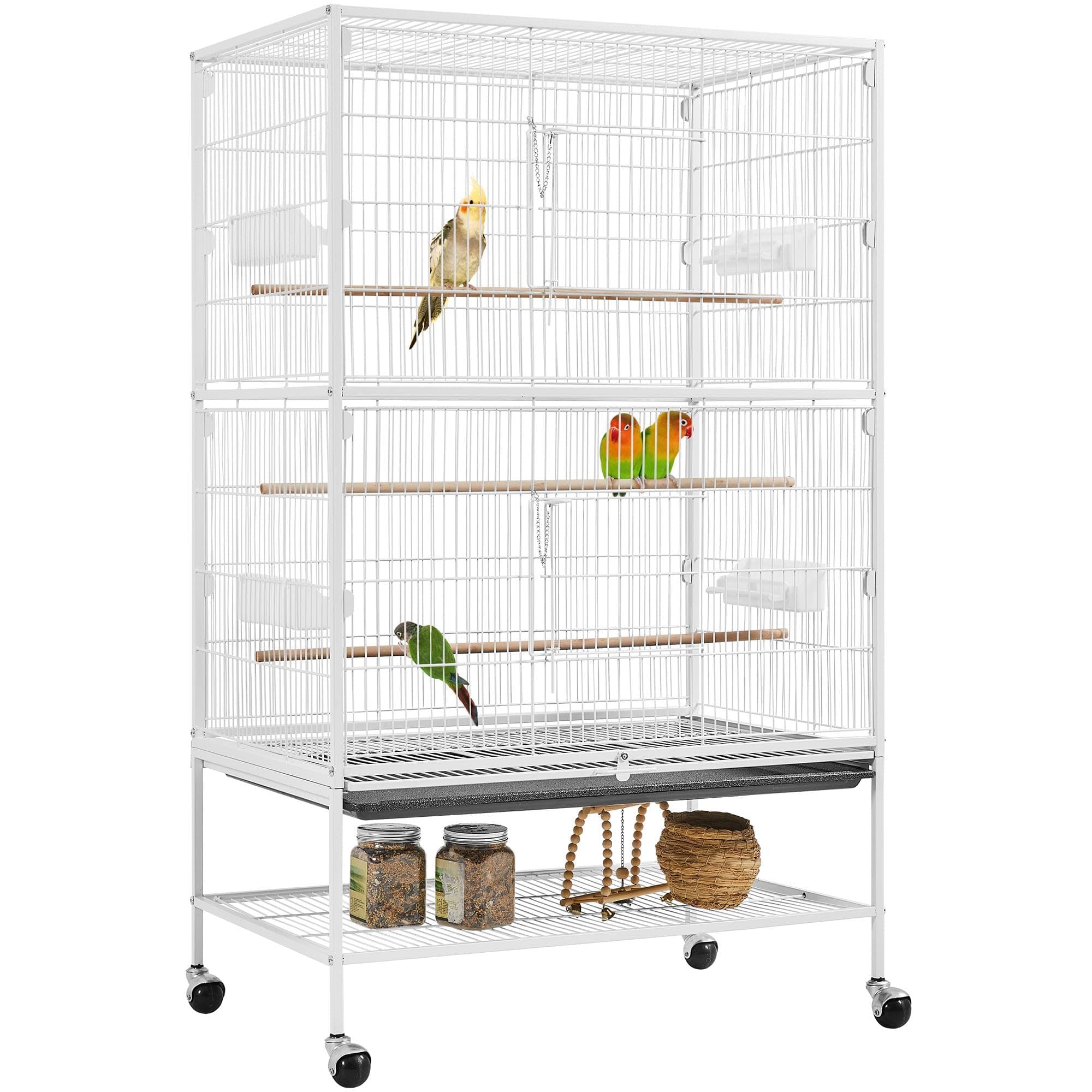 Yaheetech 52inch Bird Cage Extra Large Parakeet Parrot Cage for Lovebird Cockatiel Conure Finch with Rolling Stand White