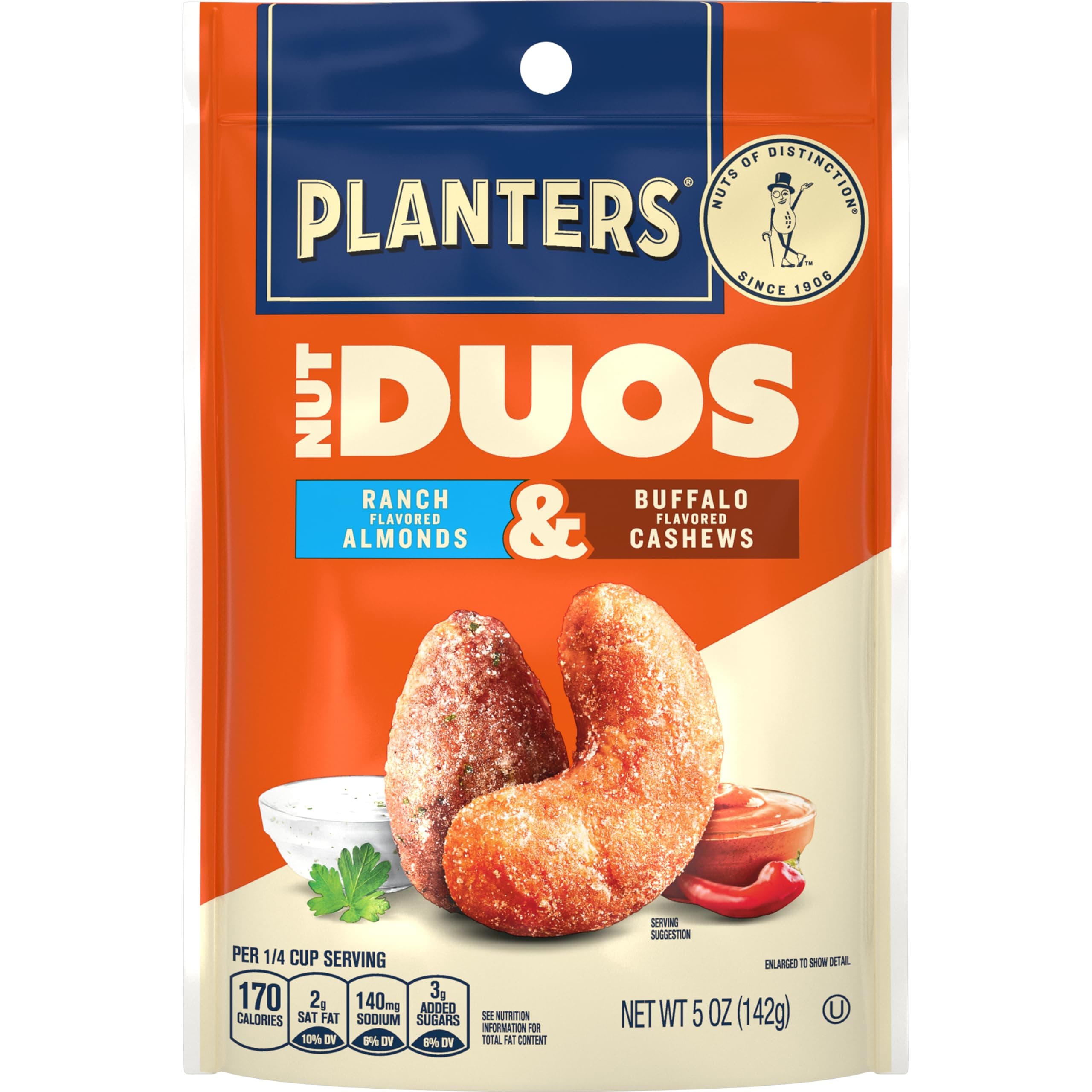 PLANTERS Nut Duos, Flavored Nuts, Ranch Almonds & Buffalo Cashews 5oz
