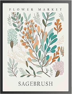 HomeArtPrint Sagebrush Art Print, Flower Market Poster Wall art Decor, Botanical Floral Artwork for Bedroom, Bathroom, Living room Decoration (Sagebrush, 11x14 inches + (Black Frame))