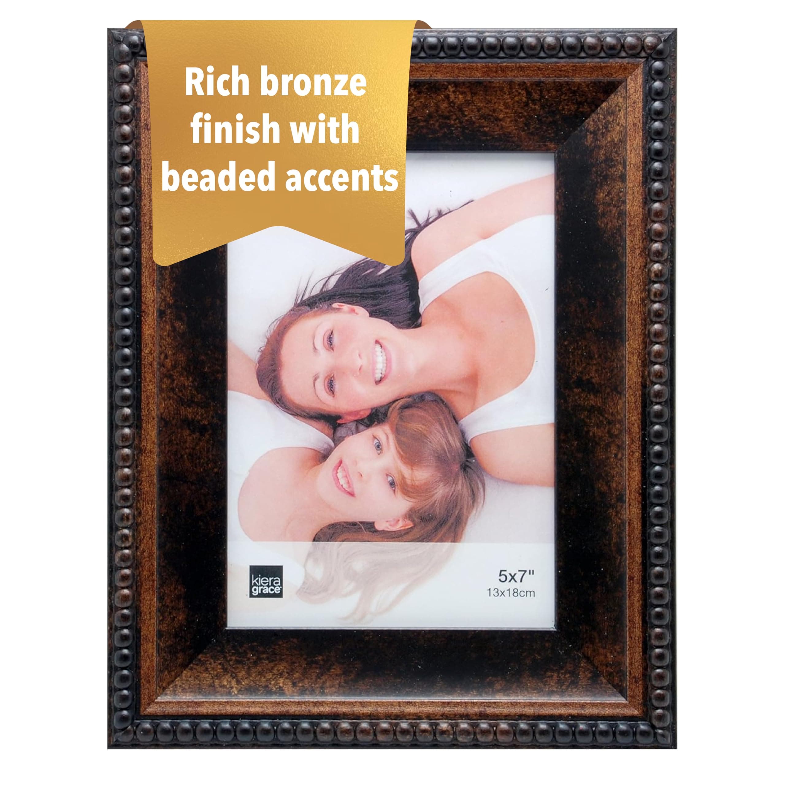 Kiera Grace Sydney Picture Frame, 8" x 10" Large Plastic Picture Frame with Easel for Tabletop Placement and Wall Hanging, Holds a 5" x 7" Photo, Antique Bronze