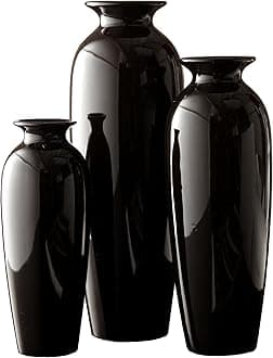 Hosley Set of 3 Black Ceramic Vases Elegant Black Vase for Floral Arrangements Entryway Decor and Entryway Table Decor, for Wedding or Special Occasions, Home Office Spa Aromatherapy Settings