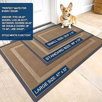 OLANLY Front Door Mat Indoor Outdoor Entrance, Waterproof All-Season, All-Weather Doormat, Sturdy Natural Rubber, Fade Resistant, Low Profile, Easy Clean Patio Porch Entryway Mat, 35x23, Light Borwn
