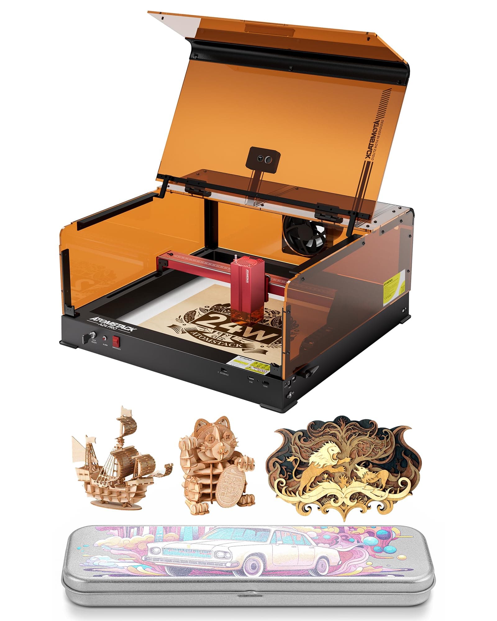 ATOMSTACK A24 Ultra 24000mW Output Laser Engraving Machine for Bulk Engraving Cutting with Enclosure Camera Engraving Machine for Wood Acrylic Leather Stone Metal with B3 Enclosure