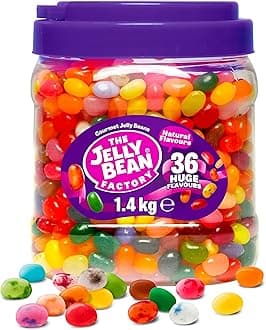 The Jelly Bean Factory, Jelly Beans Gift 1.4 KG Tub, Gluten Free Sweets - 36 Natural, Huge Fruit Flavours, Chewy, Retro American Sweets for Kids, Adults, Birthday - Gourmet Pick and Mix Jellybeans