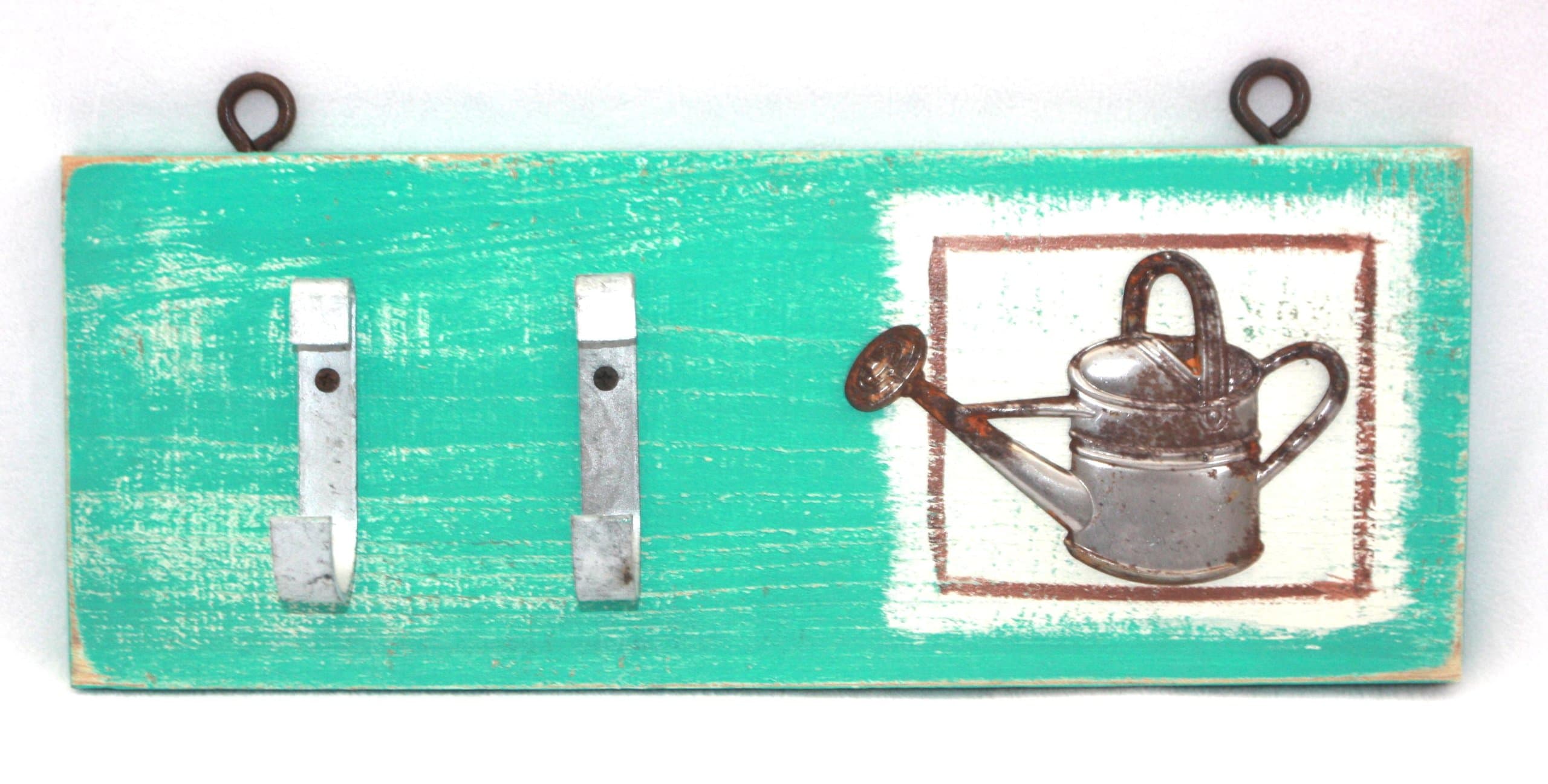 Blackwater Folk Art Distressed Hook Board (Watering Can Aqua)