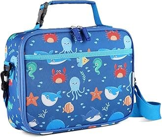 Lunch Box Bag for Kids, Reusable Insulated Lunch Box Containers Coolers for Toddler Boys and Girls with Detachable Shoulder Strap for Daycare School Ocean Animals