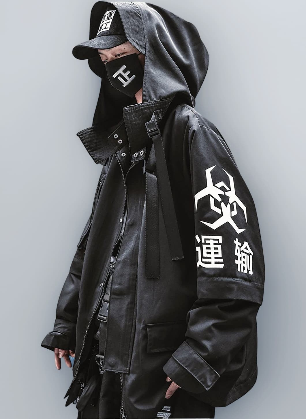 Men's Grey Techwear Zip Up Windbreaker Jacket