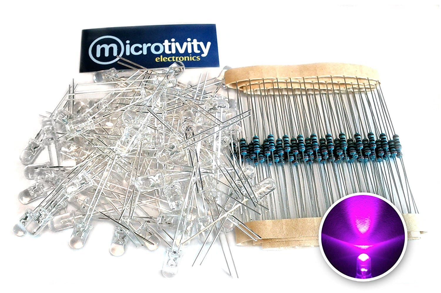 microtivity IL461 5mm Clear Pink LED w/Resistors (Pack of 100)