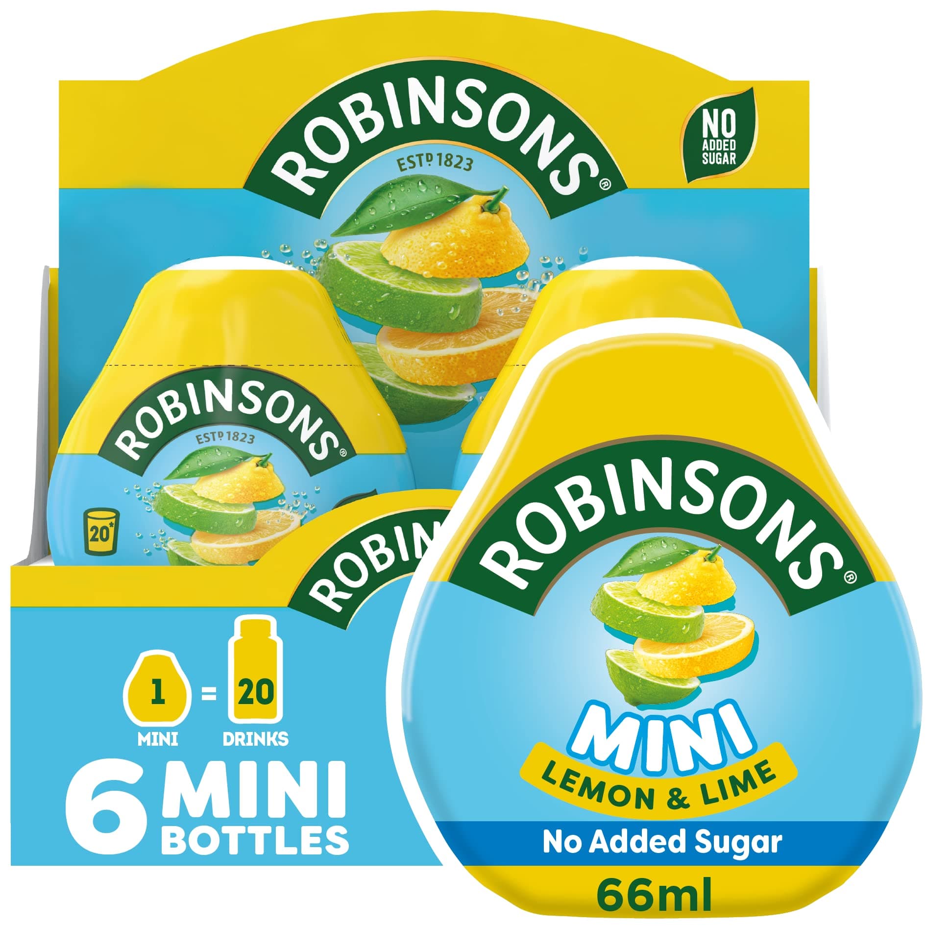 Mini - No Added Sugar - Low Calorie - Lemon and Lime - Makes 20 Drinks Per Pack, 6 x 66 ml Packs