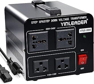 Yinleader 110V to 220V Voltage Converter Transformer 2000W Step Up/Down 110/120 Volt - 220/240 Volt Converter