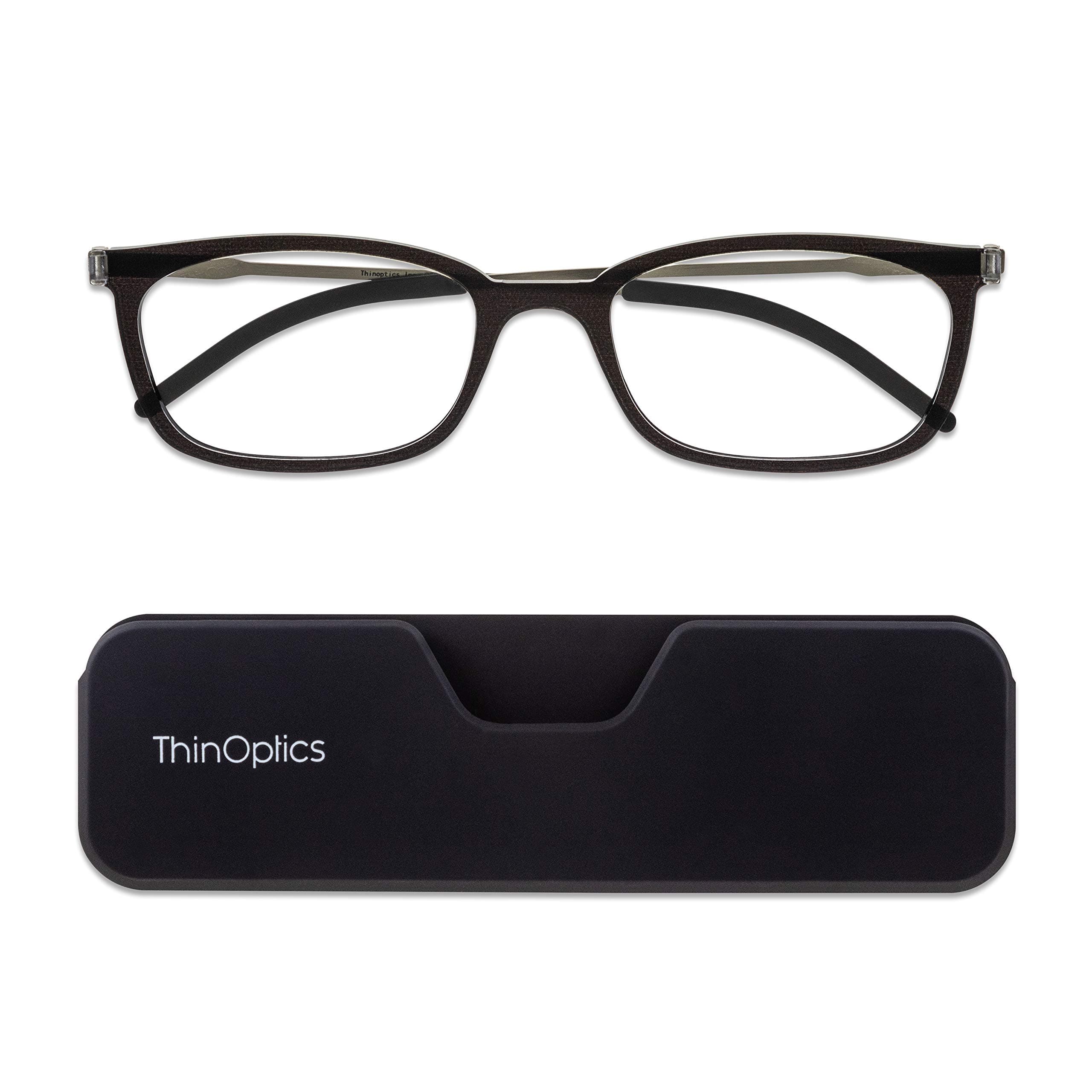 ThinOptics Connect Ultra-Thin Reading Glasses with Magnetic Case Attaches to Phone - Rectangular Readers - Unisex for Men & Woman - 1.0 1.5 2.0 2.5 3.0 Strength