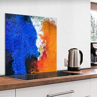 murando Glass Splashback for Kitchen Backsplash Cooker Protector Tempered Glass Decorative Wall Art Panel Heat Resistant Graphic 60x60 cm / 24"x24" Tiles Mosaic Yellow Blue f-A-0858-aq-a