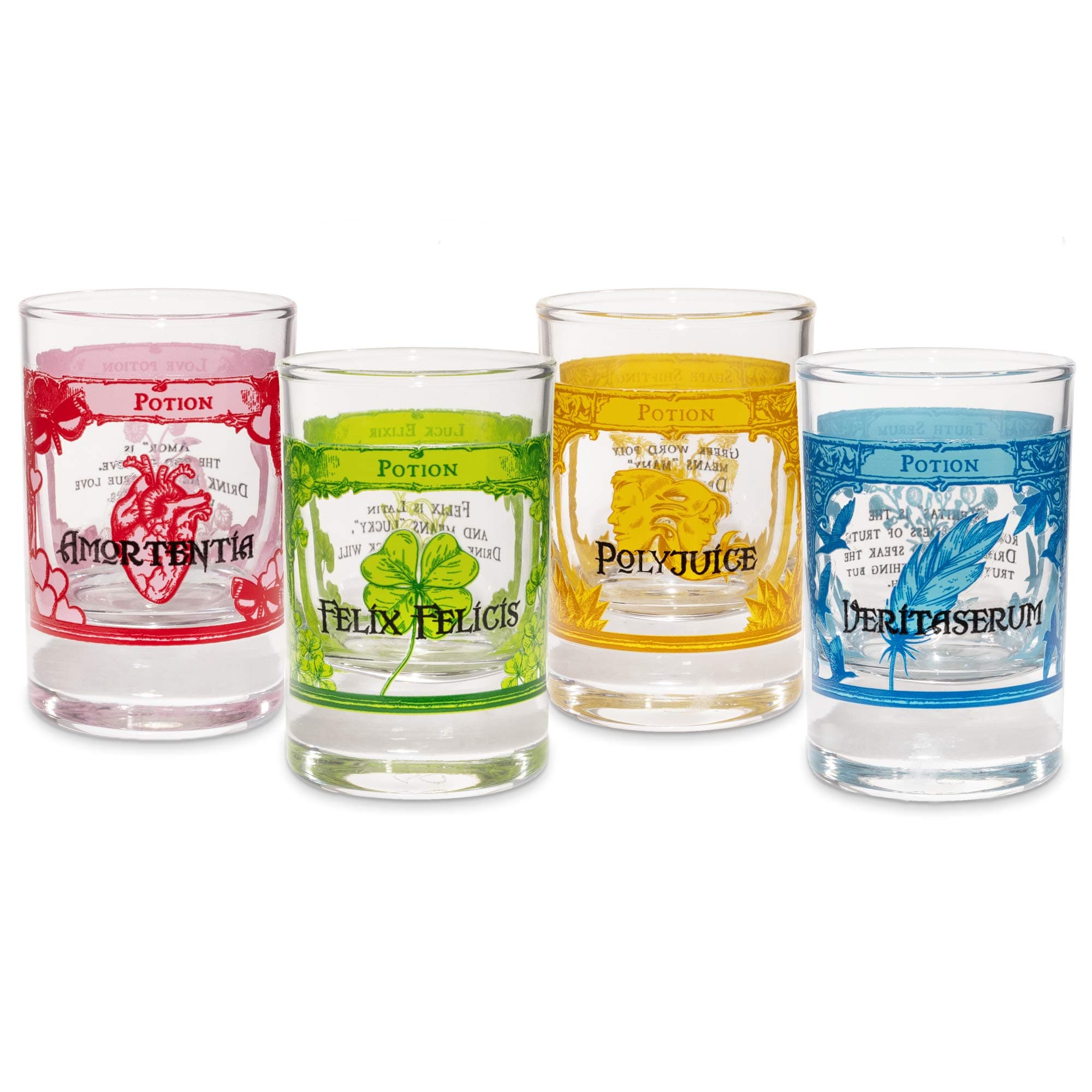 Magic Potion Shot Glasses Set - 4 Magic Glass Tumblers for Spirits & Liqueurs - 4cl Each, Dishwasher Safe