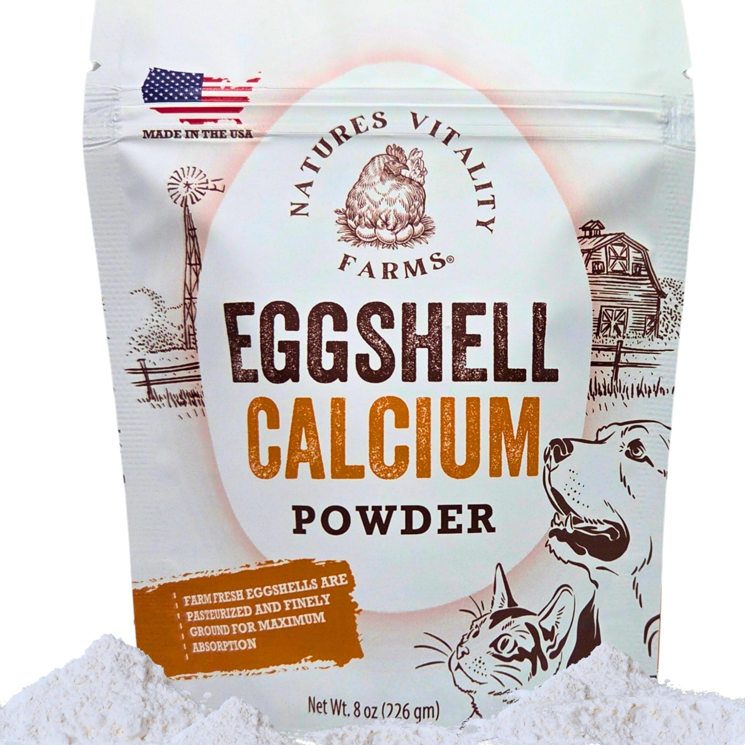 8 oz Pure U.S.A. Eggshell Powder for Dogs/Cats, Finely Ground, Calcium Supplement