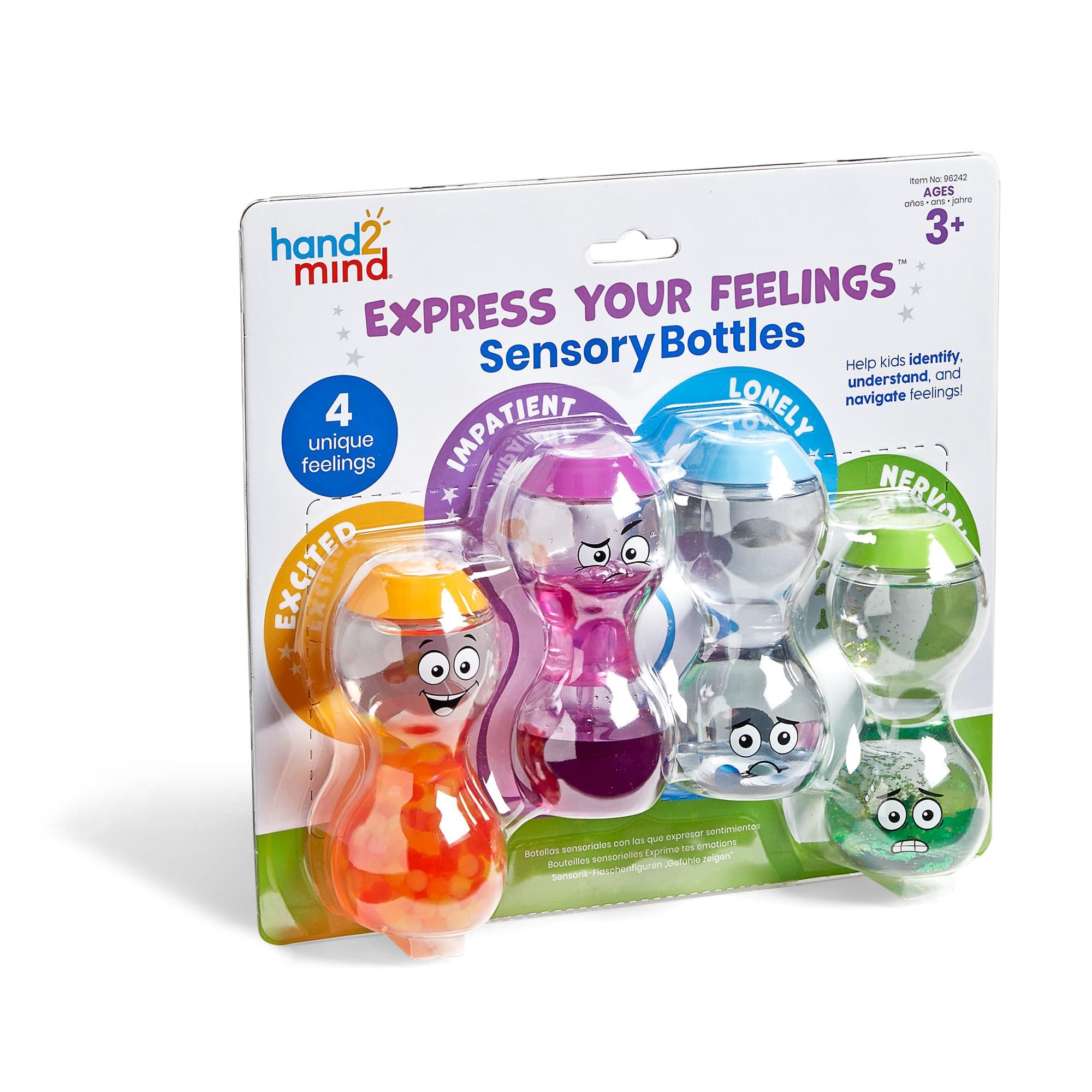 Learning Resources Express Your Feelings Sensory Bottles, Excited Impatient Lonely Nervous, Ages 3+, Emotions Toys for Children, Sensory Play, Fidget Toys, Social and Emotional Learning