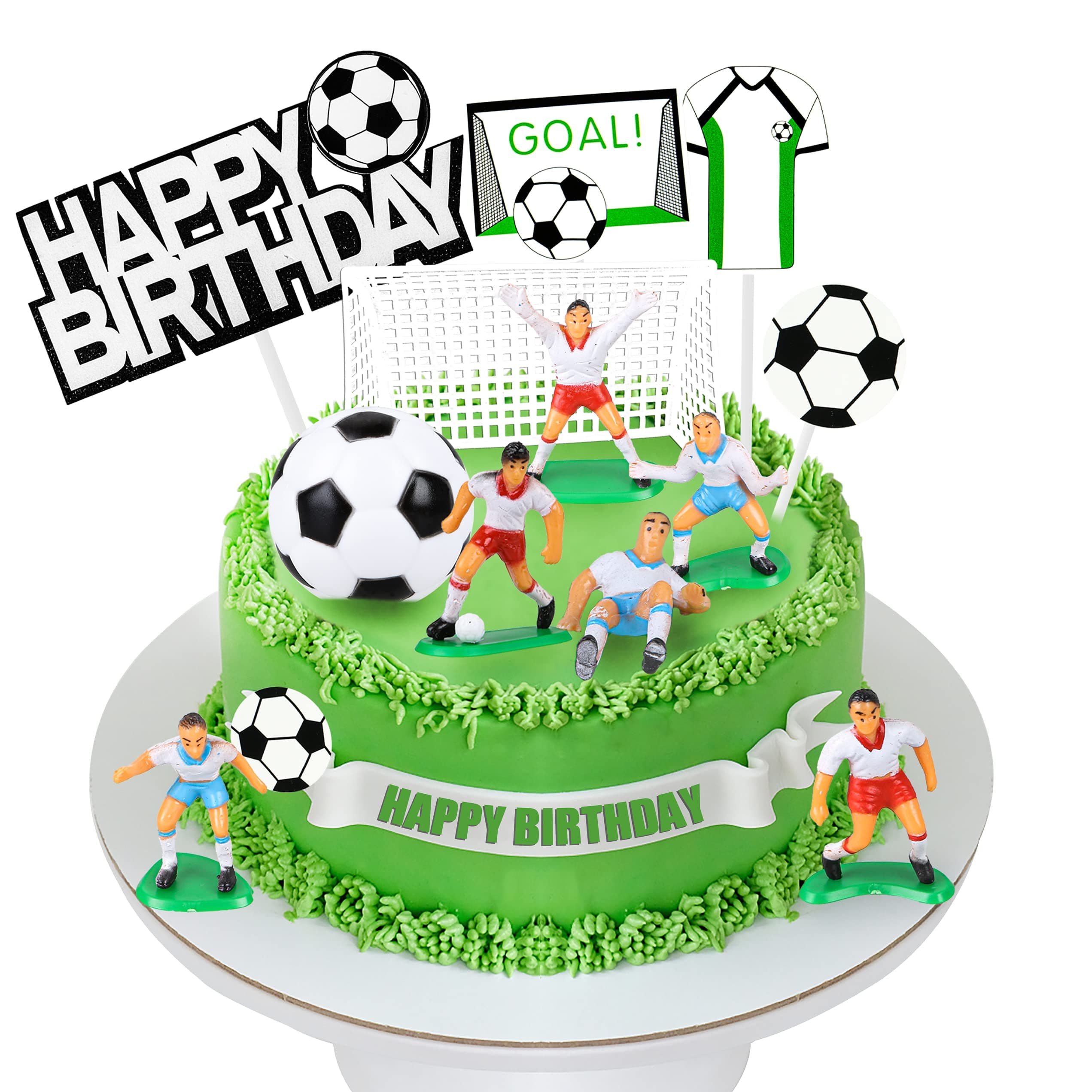 14 PCS Soccer Cake Topper Decorations - 5.8cm Ball Model Player Cake Decorations for Soccer Theme Party, Football Theme Party, Men Boy Birthday Party, Sport Party