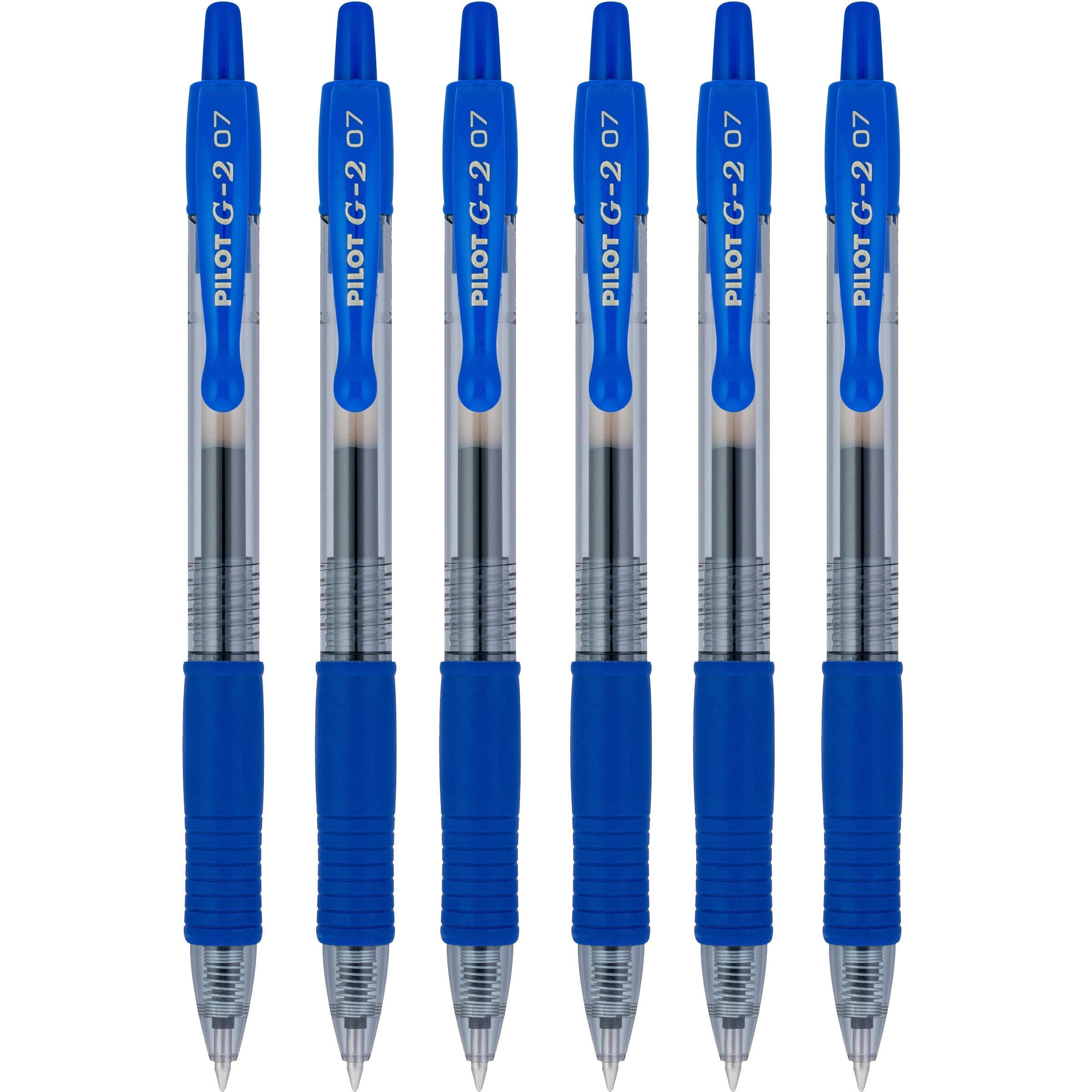 Pilot G2 07 Blue Fine Retractable Gel Ink Pen Rollerball 0.7mm Nib Tip 0.39mm Line Width Refillable BL-G2-7 (Pack Of 6)